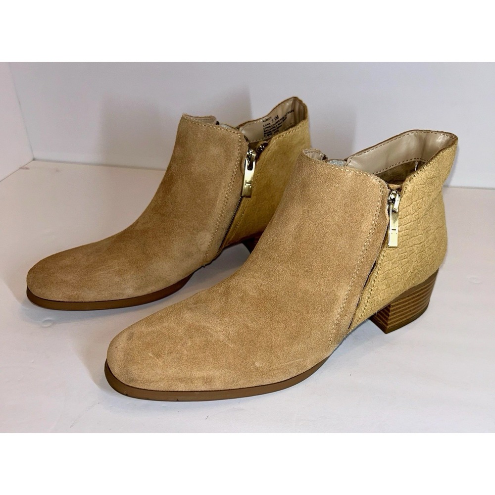 H For Halston LANA Bootie/Ankle Boot Suede/Calf Hair Tan Women's Size 7.5